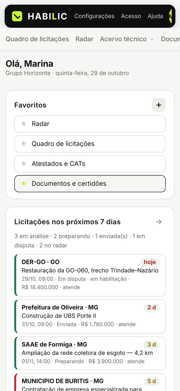 Tela inicial do Habilic no celular